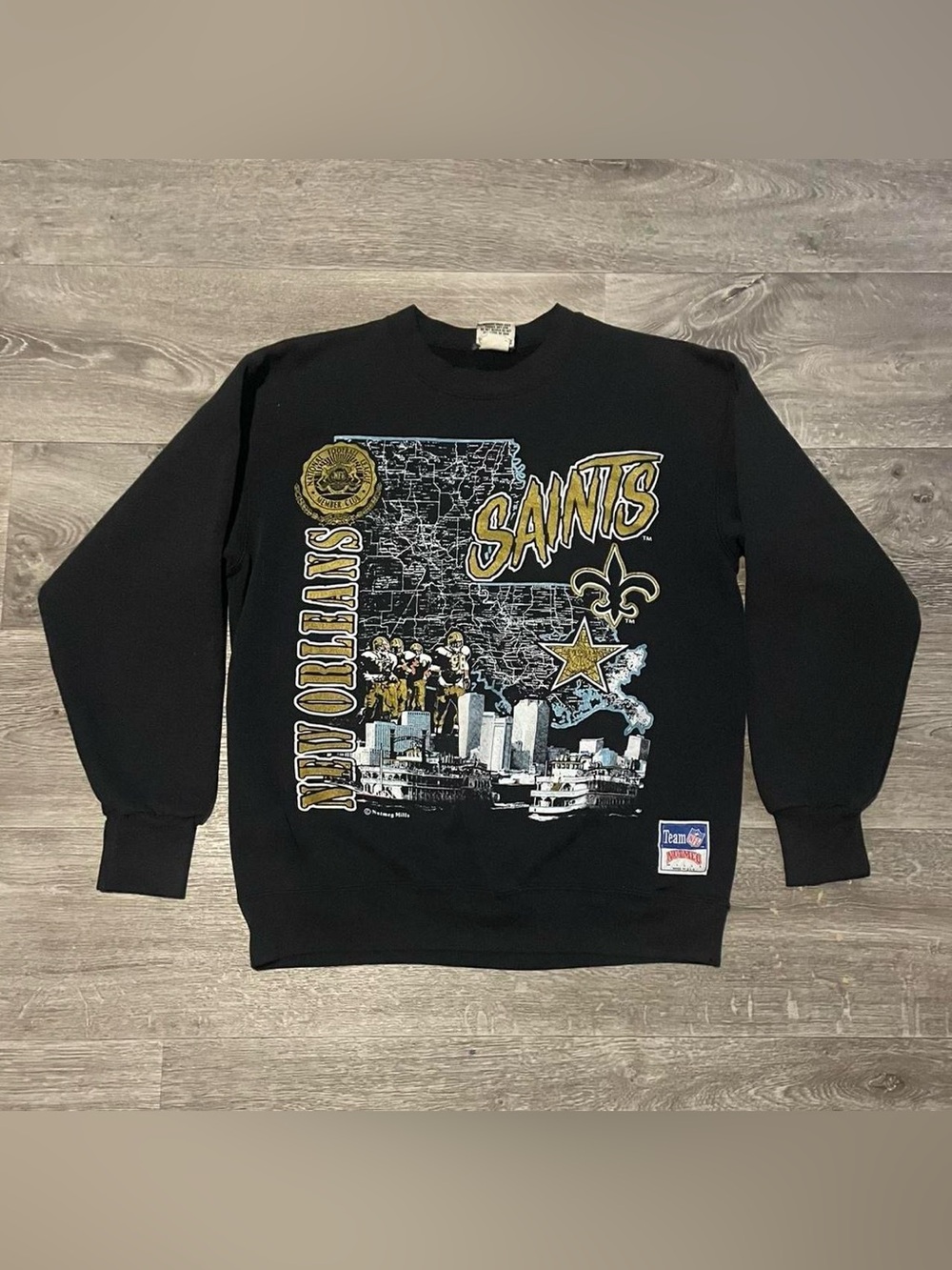 Vintage 90s New Orleans Saints Sweatshirt Mens L Black Nutmeg NFL